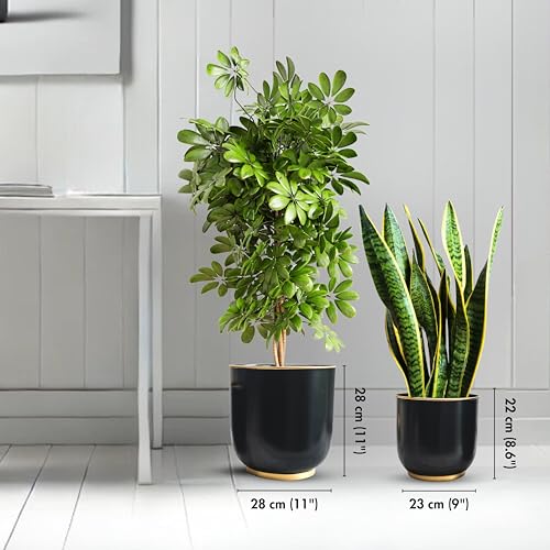 BEHOMA Metal Planters Black (Set of 2), Modern Large Planters for Home Decor, Decorative Planters for Living Room Balcony Office Decor, Floor planters Set, Plant Pots (Plants not Included) - Image 3