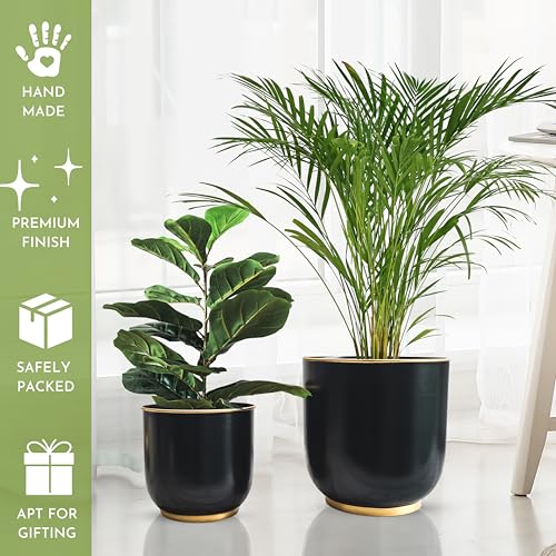 BEHOMA Metal Planters Black (Set of 2), Modern Large Planters for Home Decor, Decorative Planters for Living Room Balcony Office Decor, Floor planters Set, Plant Pots (Plants not Included) - Image 5