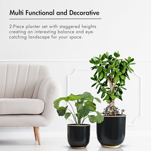 BEHOMA Metal Planters Black (Set of 2), Modern Large Planters for Home Decor, Decorative Planters for Living Room Balcony Office Decor, Floor planters Set, Plant Pots (Plants not Included) - Image 2
