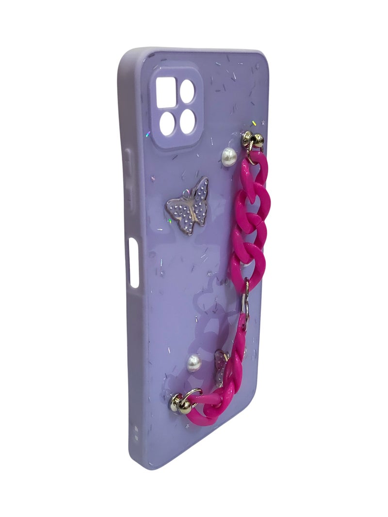 Butterfly with Chain Design TPU Back Cover for Samsung Galaxy A22 5G - Purple - Image 2