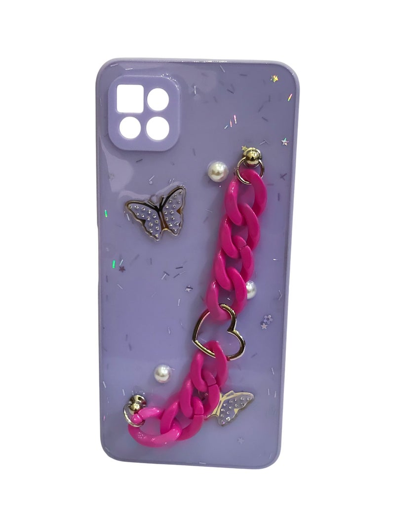 Butterfly with Chain Design TPU Back Cover for Samsung Galaxy A22 5G - Purple - Image 1