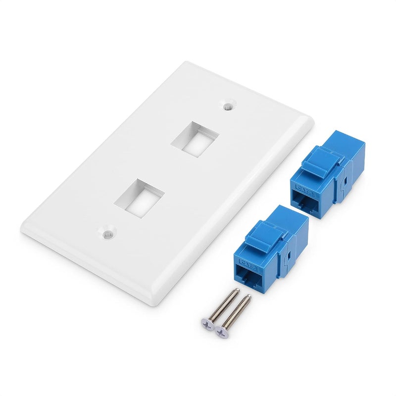 CableMatters 2-Pack 2-Port Ethernet Wall Plate, Cat6 Wall Plate with Blue RJ45 Keystone Jack, Ethernet Jack Outlet in White - Image 3