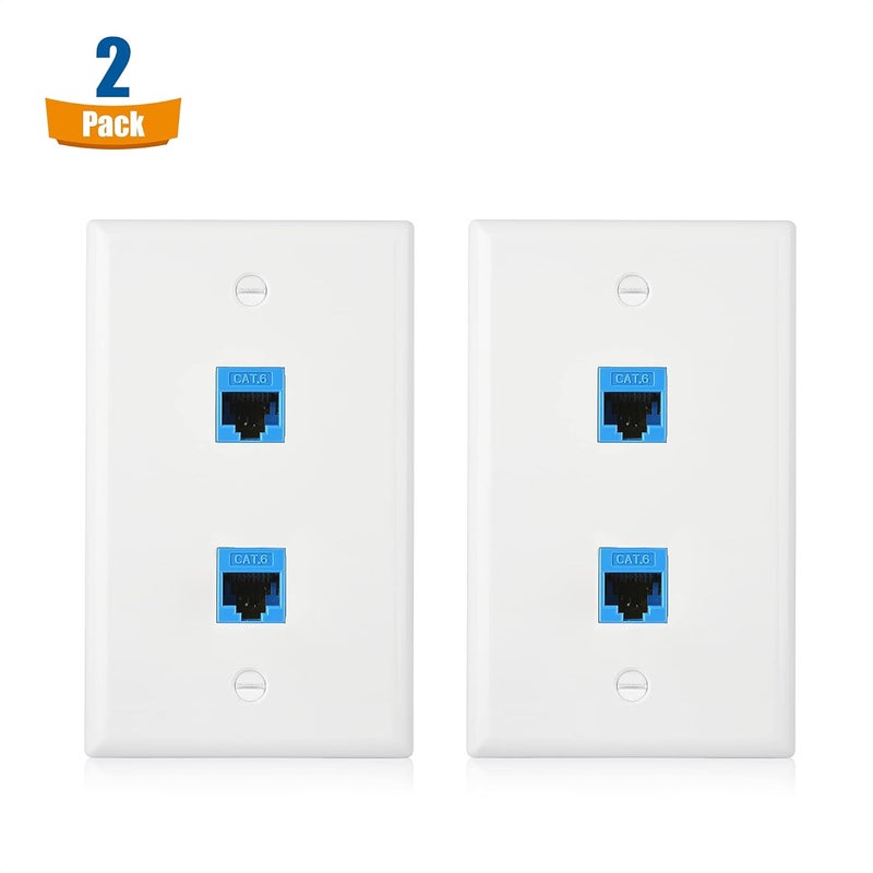CableMatters 2-Pack 2-Port Ethernet Wall Plate, Cat6 Wall Plate with Blue RJ45 Keystone Jack, Ethernet Jack Outlet in White - Image 2
