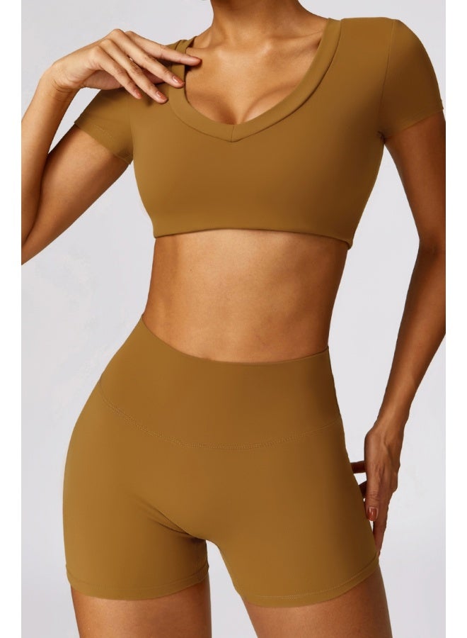 KAWN.YOGA KAWN YOGA Womens Crop Top Shirt Short Sleeves - Padded Low Impact Workout Yoga Shirt with Removable Built in Bra  - Image 1