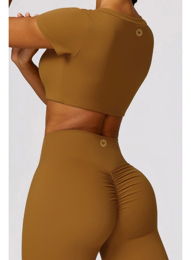 KAWN.YOGA KAWN YOGA Womens Crop Top Shirt Short Sleeves - Padded Low Impact Workout Yoga Shirt with Removable Built in Bra  - Image 4