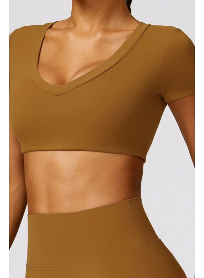 KAWN.YOGA KAWN YOGA Womens Crop Top Shirt Short Sleeves - Padded Low Impact Workout Yoga Shirt with Removable Built in Bra  - Image 3