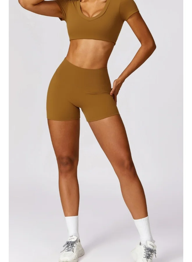 KAWN.YOGA Womens Crop Top Shirt Short Sleeves - Padded Low Impact Workout Yoga Shirt with Removable Built in Bra
