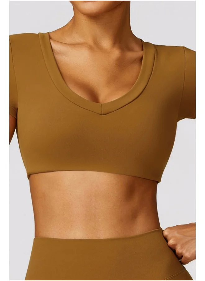 كون.يوغا KAWN YOGA Womens Crop Top Shirt Short Sleeves - Padded Low Impact Workout Yoga Shirt with Removable Built in Bra