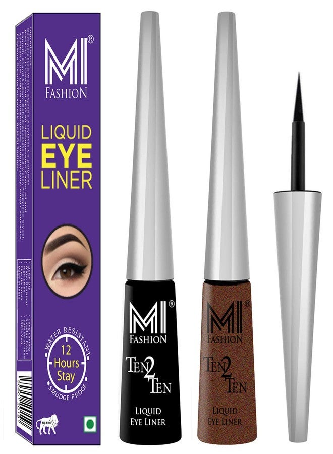 MI Fashion Quick Dry Liquid Eyeliners Combo of 2 Pcs Water Resistant Cruelty Free High Shine Long Stay - Black, Shimmer Brown - Image 2