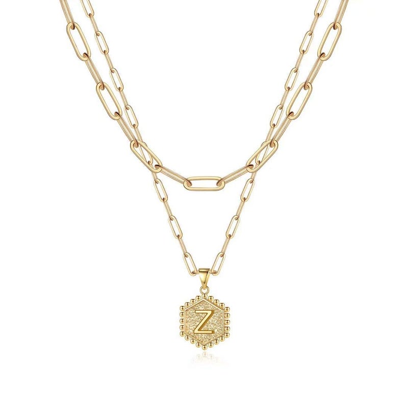 M MOOHAM 14K-Gold-Plated Layered Initial Necklaces for Women - Cute Letter Initial Z Necklace Choker Necklace Dainty Layered Necklaces for Women - Image 1