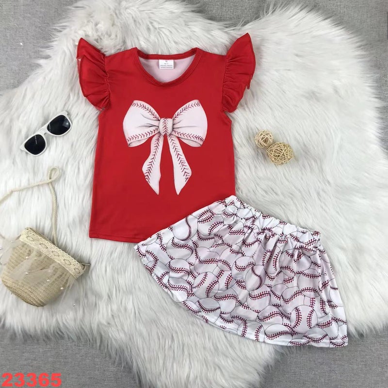 Summer Children'S Clothing Pink Bow Printing Girls Cute Sleeveless Shorts Suit - Image 4