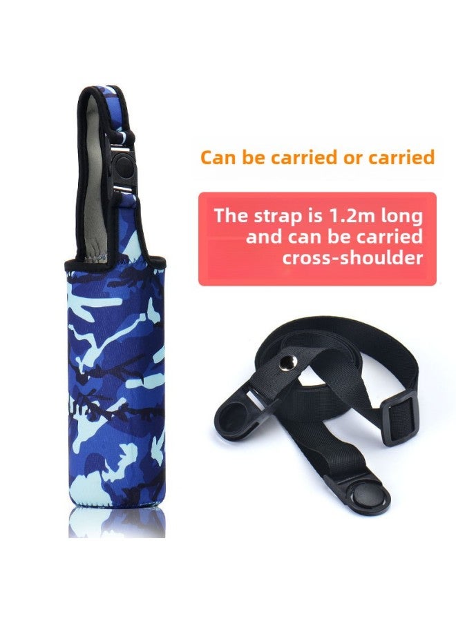 Thickened Cartoon Printed Water Cup Cover Elastic Protective Cover Diving Cloth Logo Printed Cloth-Color:Camouflage Blue Straight Large Strap-Capacity:300-600ml - Image 1