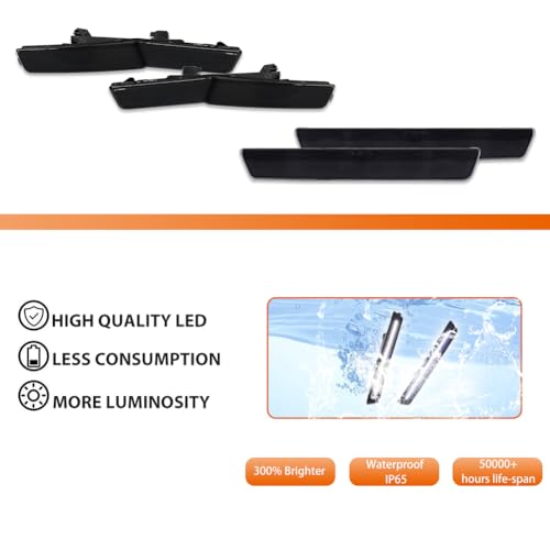 ADIIL 4x LED Smoked Lens Side Marker Lights Replacement for 201822 Dodge Challenger Widebody Clear LED Front Rear Fender OEM Fit Sidemarker Lamps - Image 3