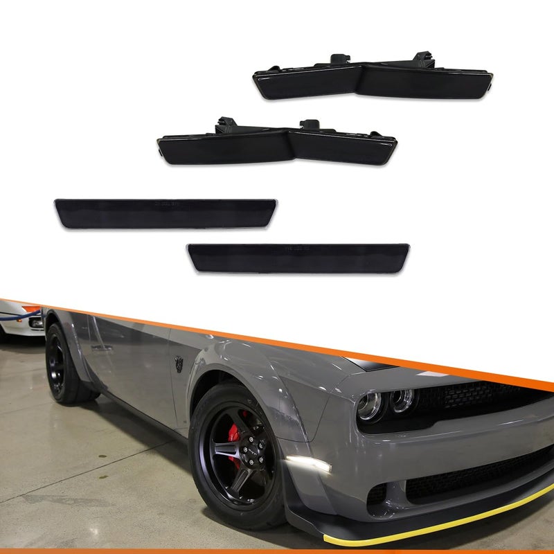 ADIIL 4x LED Smoked Lens Side Marker Lights Replacement for 201822 Dodge Challenger Widebody Clear LED Front Rear Fender OEM Fit Sidemarker Lamps - Image 2