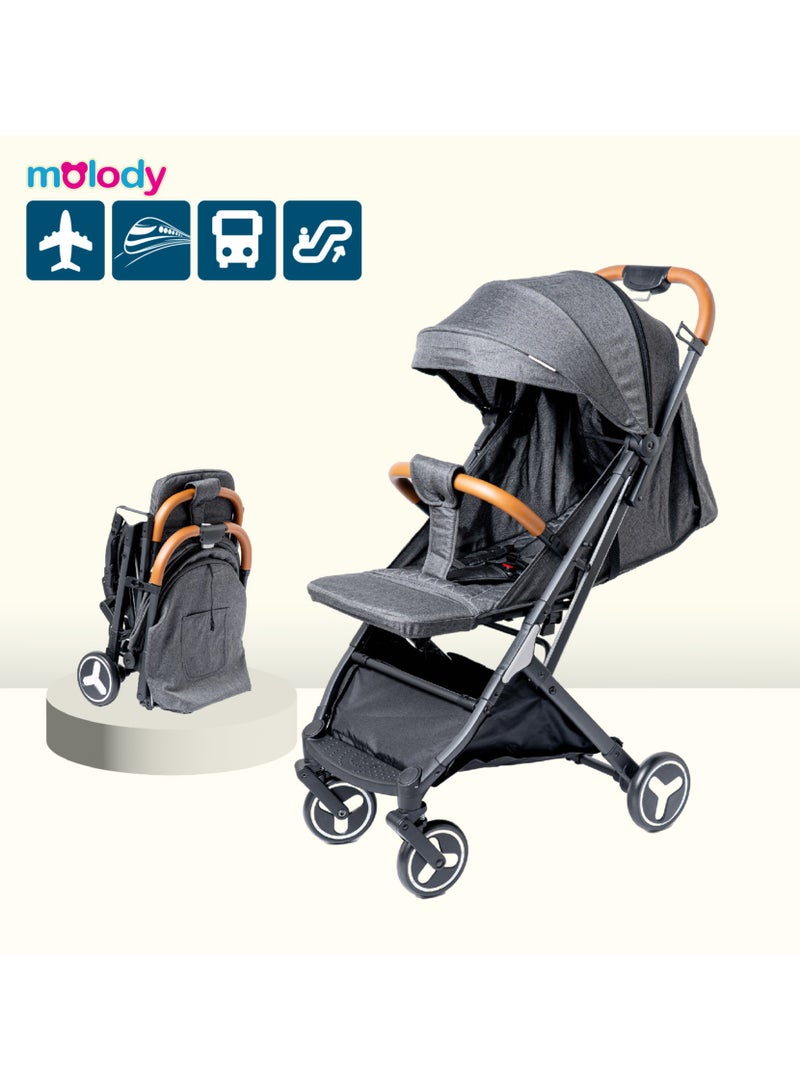 molody Lightweight Travel Stroller with Mosquito Mesh, Adjustable Canopy, and Trolley Handle for Easy Air Travel-Black - Image 1
