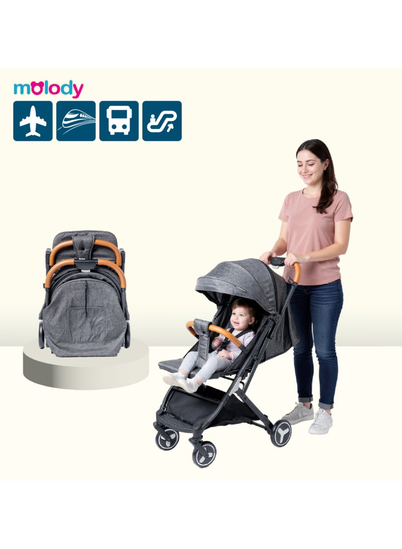 molody Lightweight Travel Stroller with Mosquito Mesh, Adjustable Canopy, and Trolley Handle for Easy Air Travel-Black - Image 2