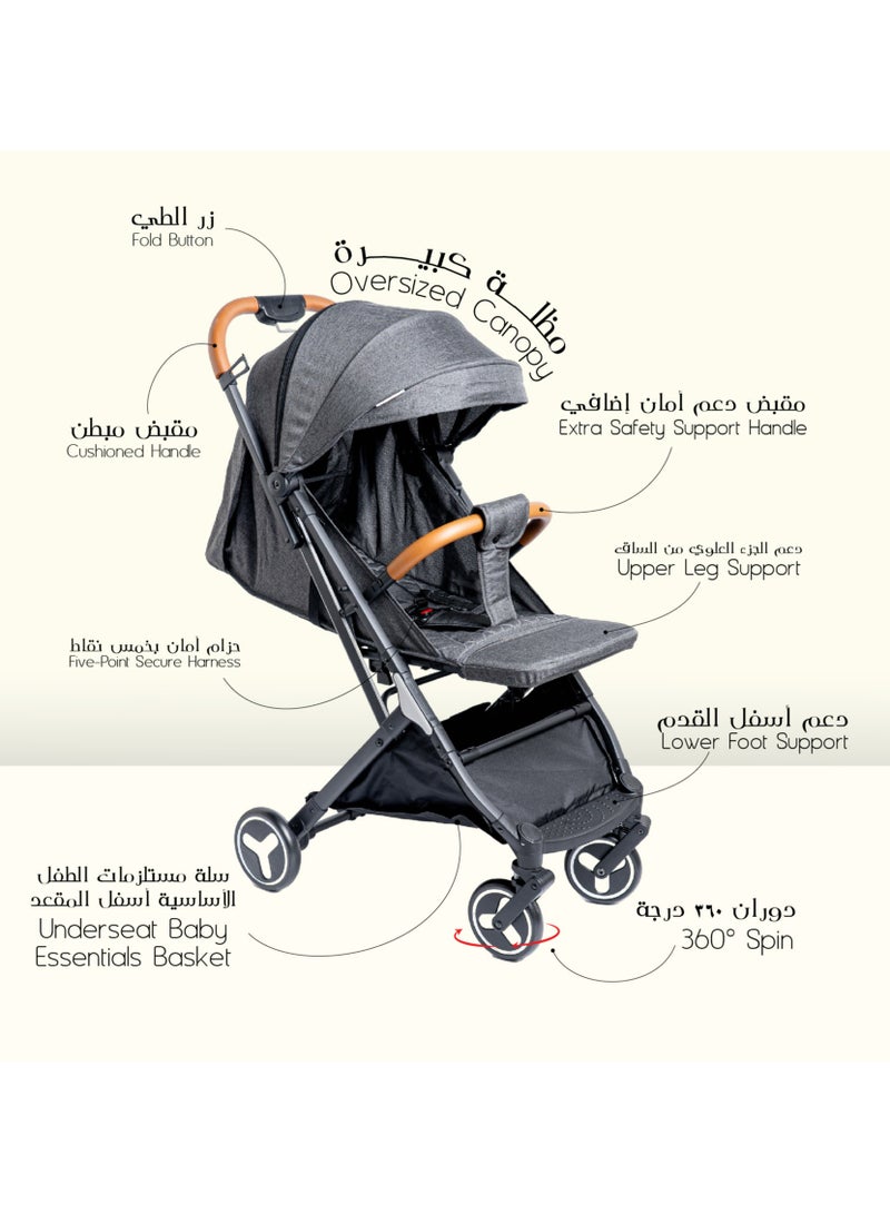 molody Lightweight Travel Stroller with Mosquito Mesh, Adjustable Canopy, and Trolley Handle for Easy Air Travel-Black - Image 5