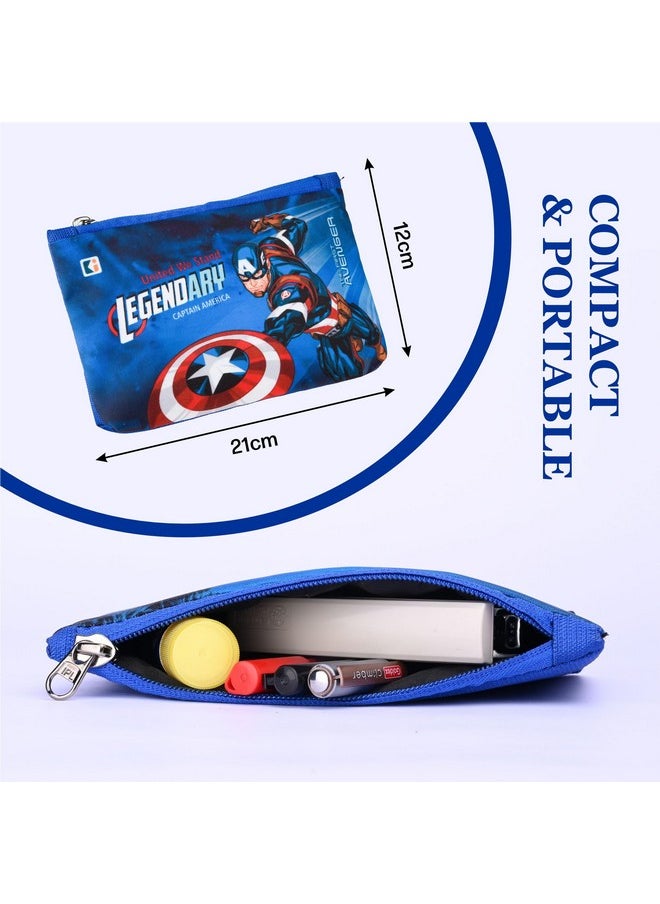 Kuber Industries Kuber Industries Pack of 2 Pencil Pouch | Square Stationary Pouch | Pen-Pencil Box for Kids | School Geometry Pouch | Pencil Utility Bag | Marvel Pencil Organizer | Green & Royal Blue  - Image 3