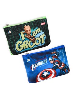 Kuber Industries Kuber Industries Pack of 2 Pencil Pouch | Square Stationary Pouch | Pen-Pencil Box for Kids | School Geometry Pouch | Pencil Utility Bag | Marvel Pencil Organizer | Green & Royal Blue  - Image 1