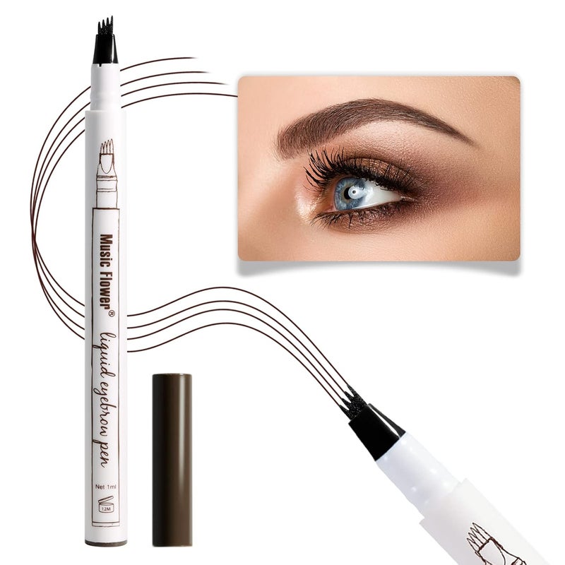 Music Flower Eyebrow Pencil Liquid Eyebrow Pen Waterproof Brow Pen with MicroFork Tip Fine Sketch Long Lasting Smudgeproof Microblading Pen  Chestnut