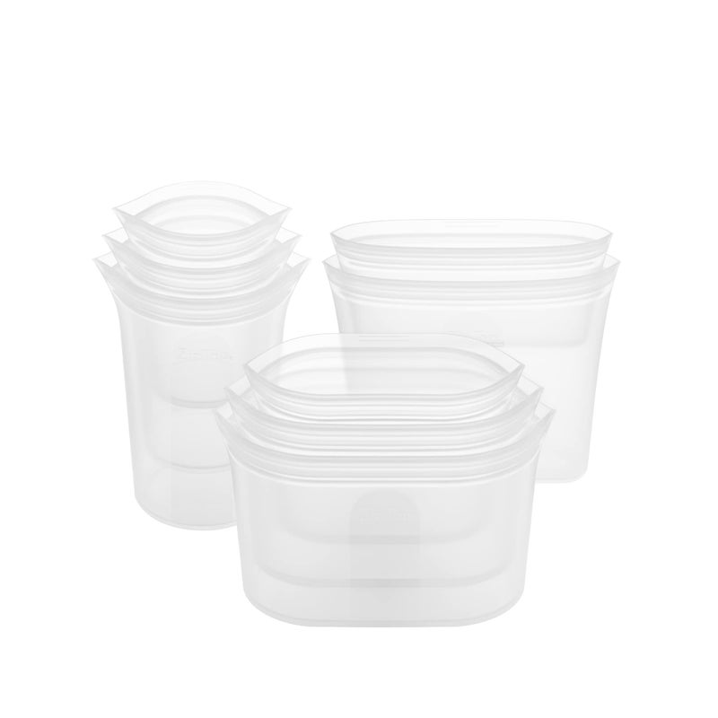 Zip Top Reusable Food Storage Bags | Full Set of 8 [Frost] | Silicone Meal Prep Container | Microwave, Dishwasher and Freezer Safe | Made in the USA - Image 1