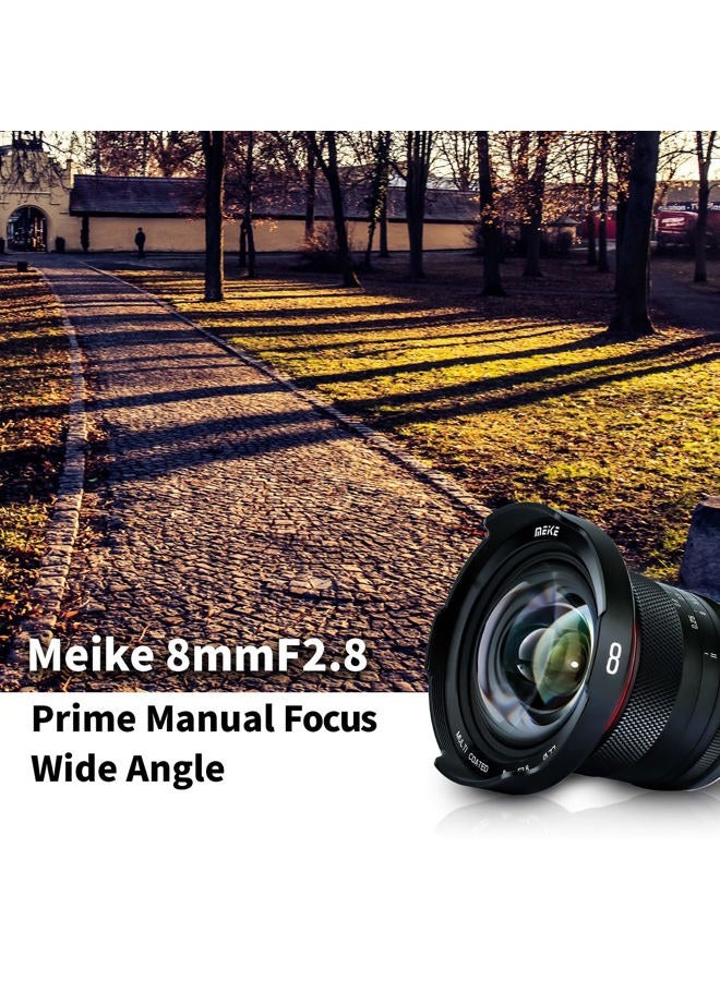 Meike 8mm F2.8 Wide Angle Zero Distortion Manual Focus Lens Compatible with Panasonic Olympus MFT M43 Mount Mirrorless Cameras GH1 GH2 GH3 GH4 GH5 GH6 - Image 5