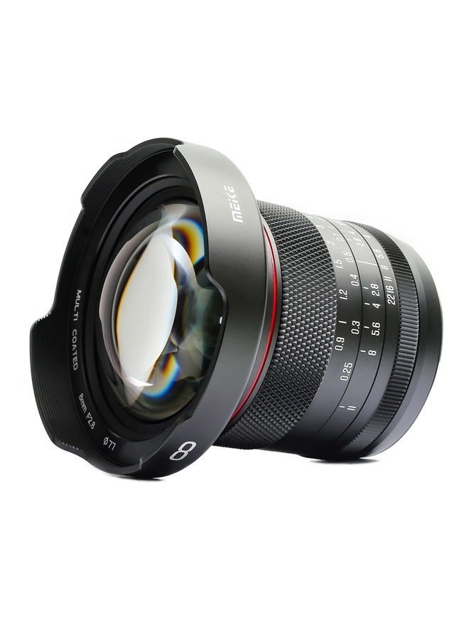 Meike 8mm F2.8 Wide Angle Zero Distortion Manual Focus Lens Compatible with Panasonic Olympus MFT M43 Mount Mirrorless Cameras GH1 GH2 GH3 GH4 GH5 GH6 - Image 1