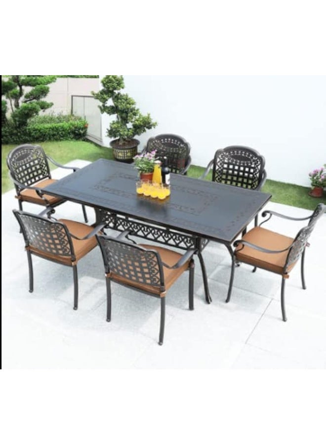YULAN Yulan Outdoor Living Cast Aluminum Dining Table + Arm Chairs Set Patio Bar Garden Furniture Antique Table 411  - Image 1