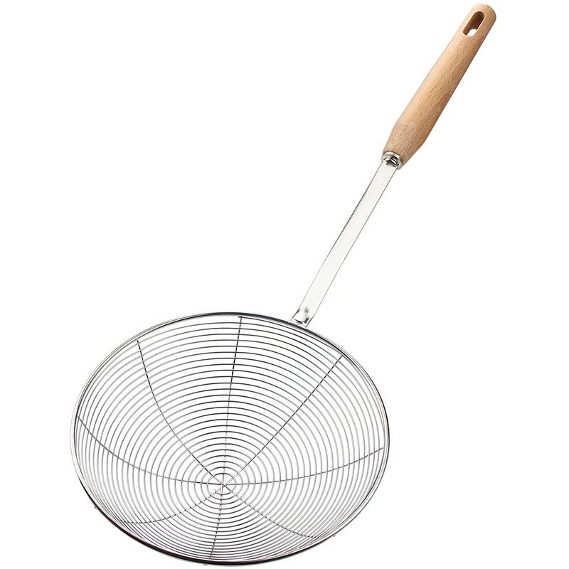 IQCWOOD Spider Strainer Cooking Spider79inch Extra Large Spider Spoon with Wood Handle Stainless Steel Spider Cooking Utensil for Cooking and Frying