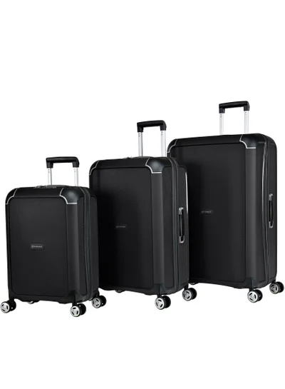 إيمينينت Champion Hard Case Travel Bags Trolley Luggage Sets of 3 Polypropylene Lightweight 4 Quiet Double Spinner Wheels Suitcase With TSA Lock B0002 Black