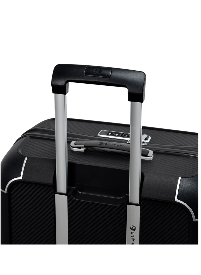 eminent Champion Hard Case Travel Bags Trolley Luggage Sets of 3 Polypropylene Lightweight 4 Quiet Double Spinner Wheels Suitcase With TSA Lock B0002 Black