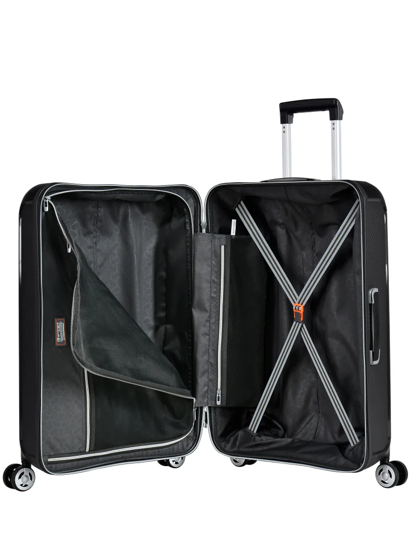 eminent Champion Hard Case Travel Bags Trolley Luggage Sets of 3 Polypropylene Lightweight 4 Quiet Double Spinner Wheels Suitcase With TSA Lock B0002 Black