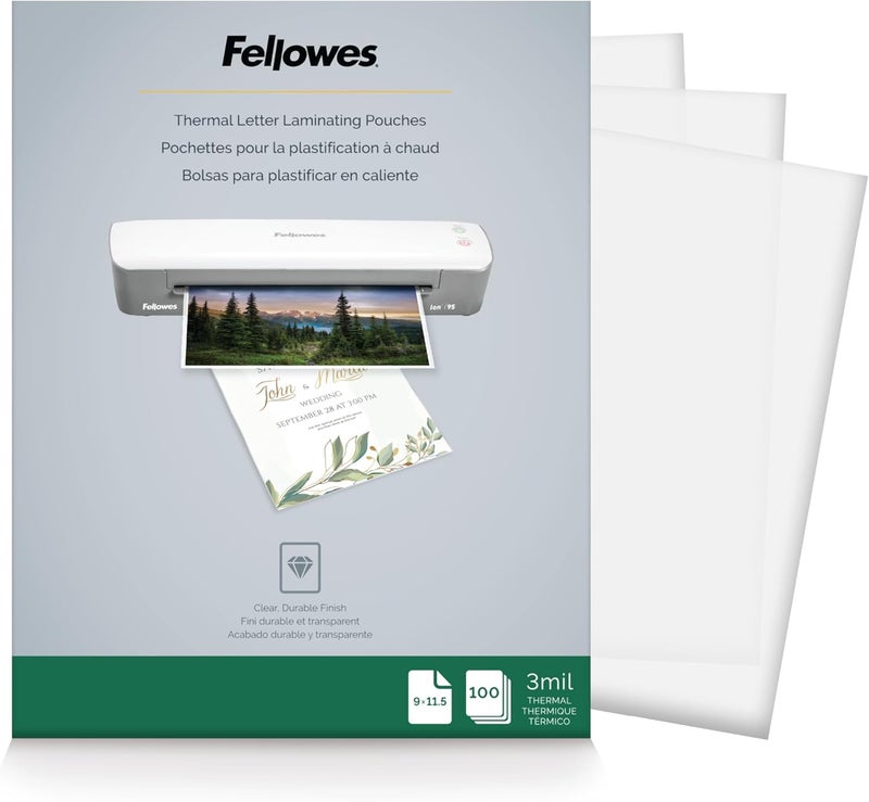 Fellowes Thermal Laminating Pouches/Sheets, Letter Size 9 x 11.5-Inches, 3 mil, 100 Pack (5743301) - Image 1