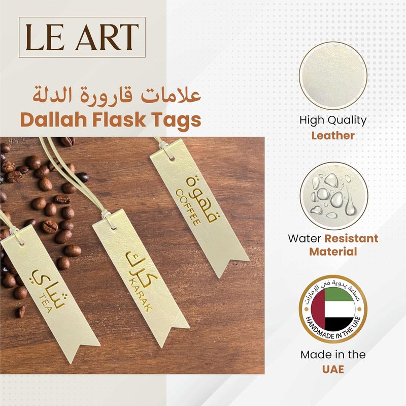 LEART Rectangle Dallah Flask Tags, تعليقات الدلال - Dallah Coffee Pot, Tea and Coffee Tag | للشاي تعليقة للقهوه و تعليقة | Dallah Tag (Metallic Cream - Set of 3) - Image 2