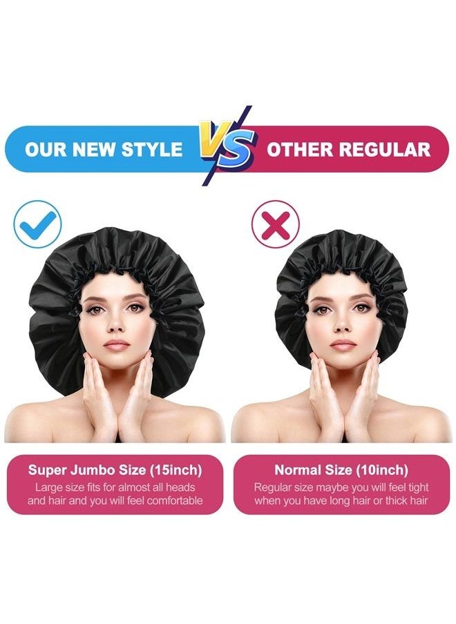 Jiuguva 4 Pieces Jumbo Shower Cap Extra Large Shower Cap Double Layer Waterproof Shower Cap for Dreadlocks Satin Lining Reusable XL Bonnet for Women Men Thick Long Big Hair Locs Braids, 4 Colors  - Image 1