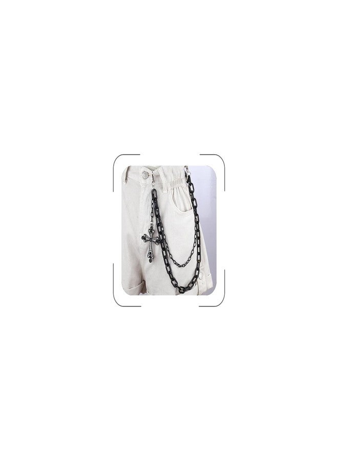 Xeyau Jean Chains for Men Women Punk Hip Hop Pants Chain Gothic Black Cross Pant Chain Spider Web Spider Rivets Ghost Emo Accessories Halloween Cosplay Grunge Jewelry (Cross2) - Image 1