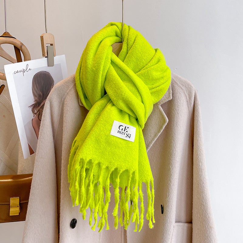 New Trendy Solid Casual Scarf Unisex Thickened Shawl 10#Green apple green
