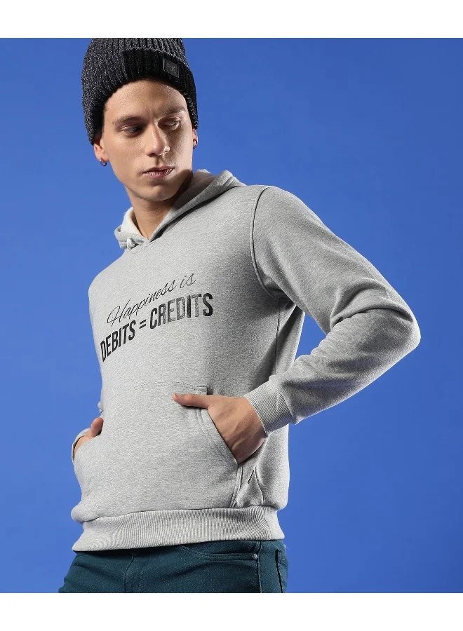 Campus Sutra Men's Light Grey Happiness Is Hoodie With Kangaroo Pocket