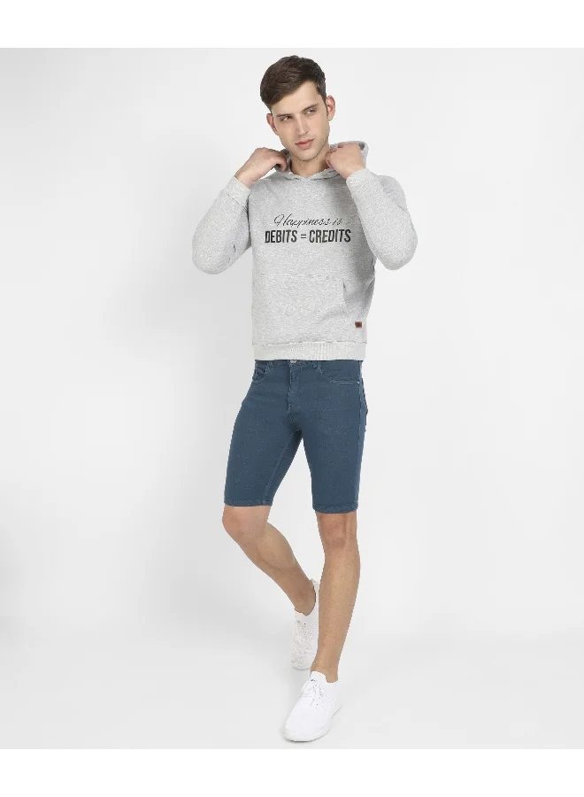 Campus Sutra Men's Light Grey Happiness Is Hoodie With Kangaroo Pocket