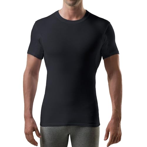 THOMPSON TEE Men's Sweatproof Undershirt - Crew Neck T-Shirt with Underarm Sweat Pads - Slim Fit - Aluminum-Free Alternative - Black - Medium - Image 1