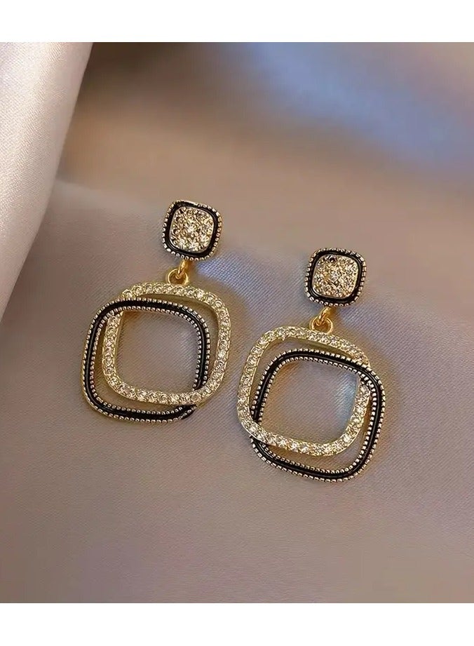 Home Clearance Sale 1pair Dangle Earrings Geometric Square Design Zinc Alloy Earrings Elegant Minimalist Style Jewelry Trendy Gift For Women - Image 1