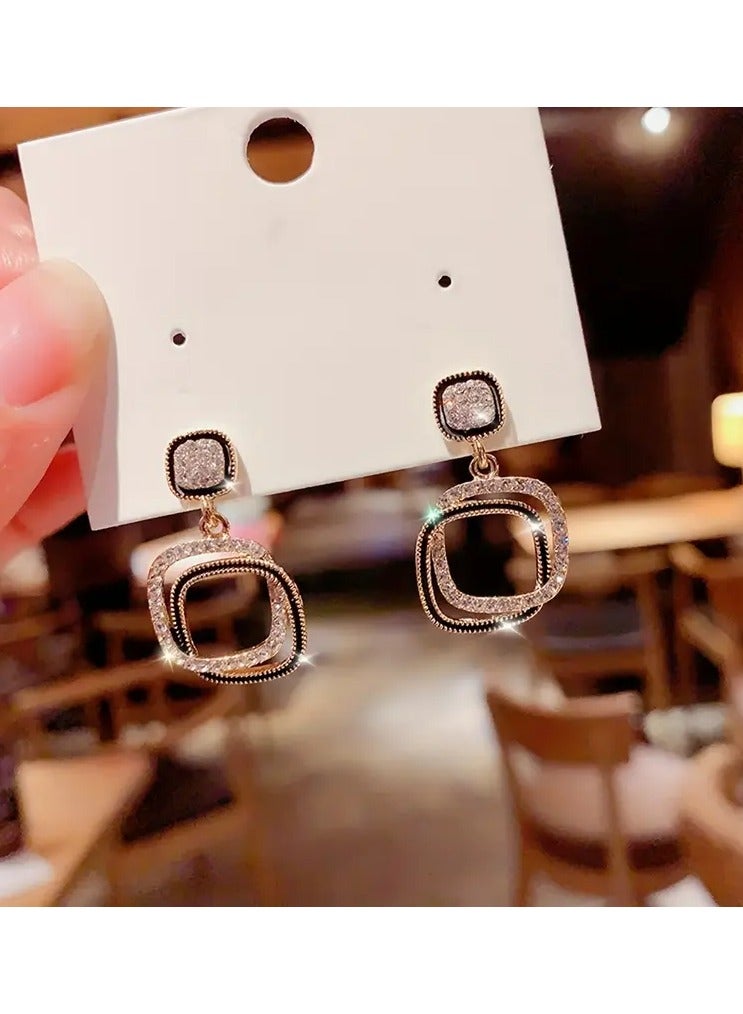 Home Clearance Sale 1pair Dangle Earrings Geometric Square Design Zinc Alloy Earrings Elegant Minimalist Style Jewelry Trendy Gift For Women - Image 3