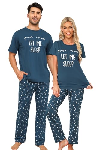 EISHOPEER Women's Pajama Set Printed Short Sleeve Top & Long Pants Sleepwear Pjs Sets S Peacock Blue - Image 5