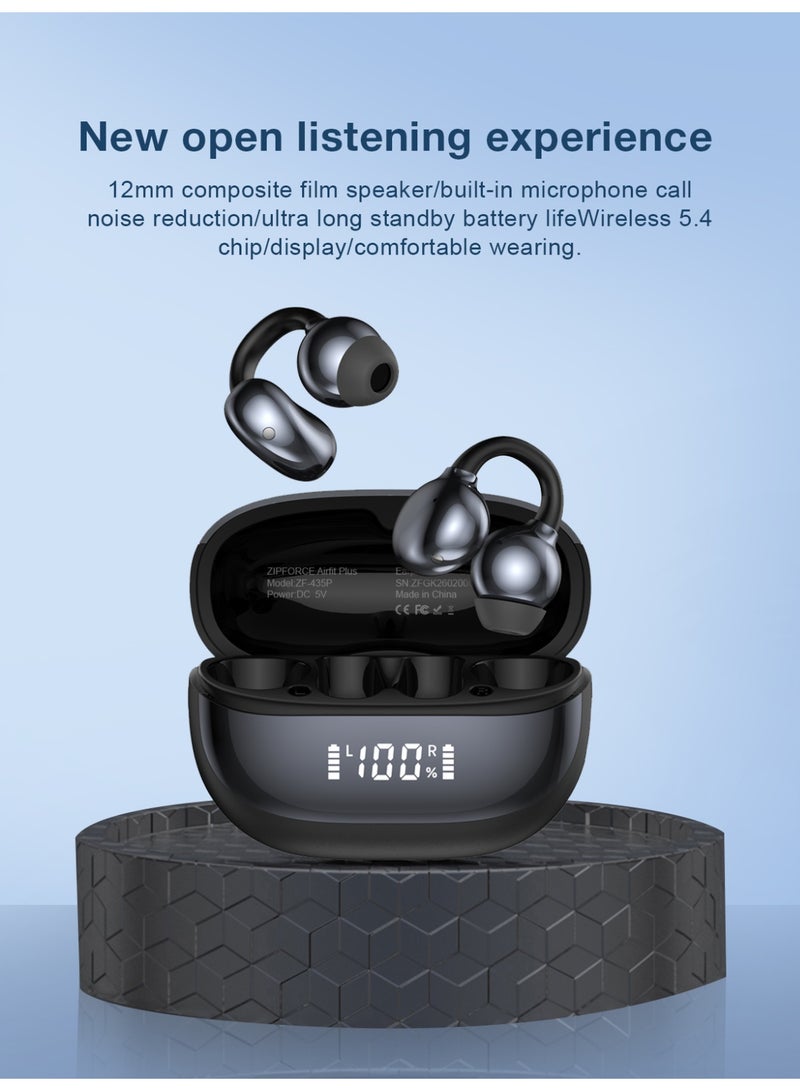 زيبفورس سماعات ZIPFORCE Open Ear Clip مع شاشة عرض الطاقة، سماعات بلوتوث 5.4 Open Ear اللاسلكية، مقاومة للماء IPX5، سماعات فوق الأذن خفيفة الوزن ومريحة للرياضة والجري والتدريب - Image 2