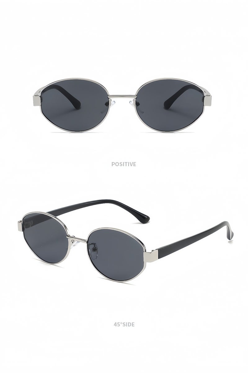 Hiras Women‘s Sunglasses - Quiet Luxury Oval & Cat-Eye Style, Preppy Metal Frame with UV400 Protection, Classic Silver Shades for Women & Men - Image 2