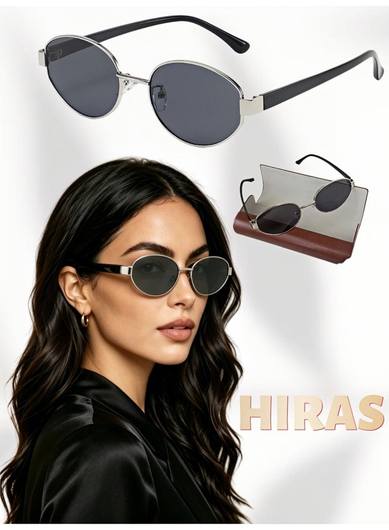 Hiras Women‘s Sunglasses - Quiet Luxury Oval & Cat-Eye Style, Preppy Metal Frame with UV400 Protection, Classic Silver Shades for Women & Men - Image 1