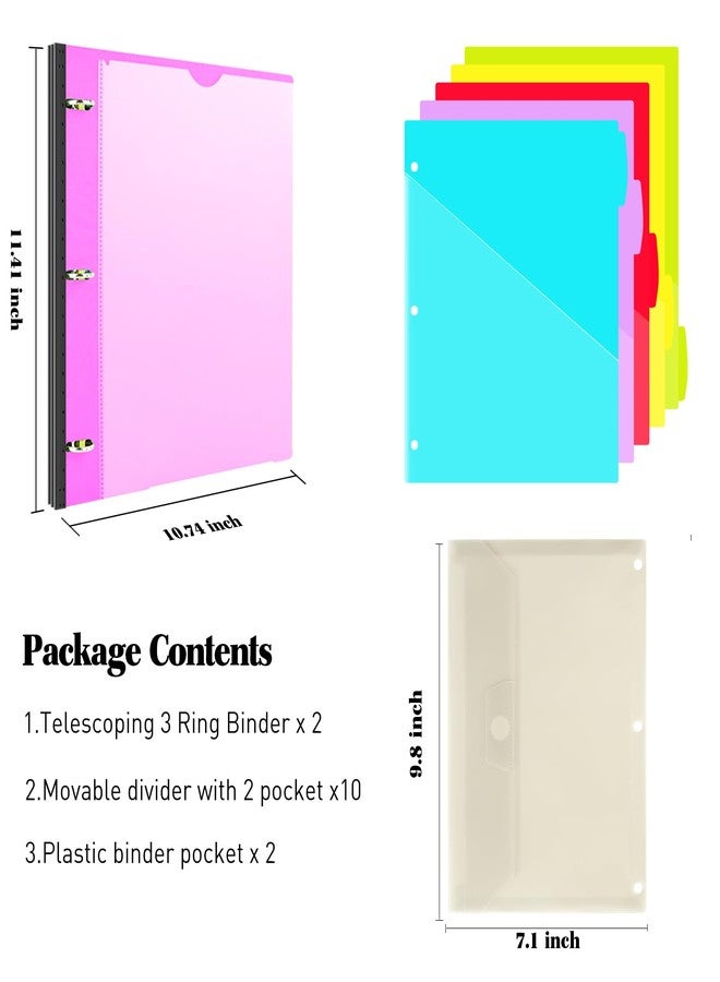 INFUN 1 Inch Telescoping Project Organizer Binder-2PCS,13 Pocket, Customizable Front Cover, 5 Colors Pocket Divider and Plastic Binder Pocket，225 Sheet Capacity-Pink - Image 2
