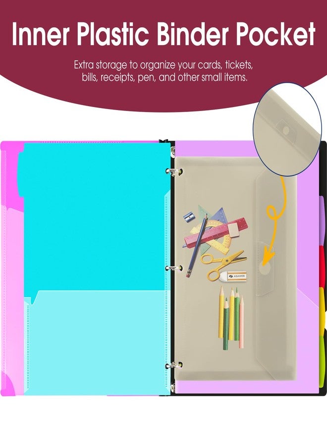 INFUN 1 Inch Telescoping Project Organizer Binder-2PCS,13 Pocket, Customizable Front Cover, 5 Colors Pocket Divider and Plastic Binder Pocket，225 Sheet Capacity-Pink - Image 5