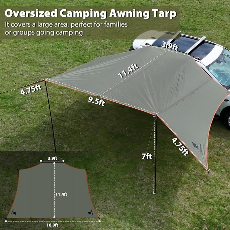 GEERTOP Large Car Side Camping Awning 19 x 11 ft SUV Canopy Tarp Waterproof Outdoor Vehicle Sun Shade Shelter for Truck, MPV, Van, Campers - Image 3