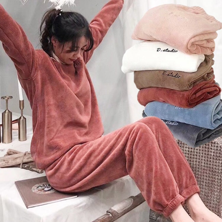 Warm Suit, Long-Sleeved Pants, Large Version, Coral Velvet, Style, Thickeneded, Warm, Fashionable Home Wear, Pajamas And Pajamas C - Image 2
